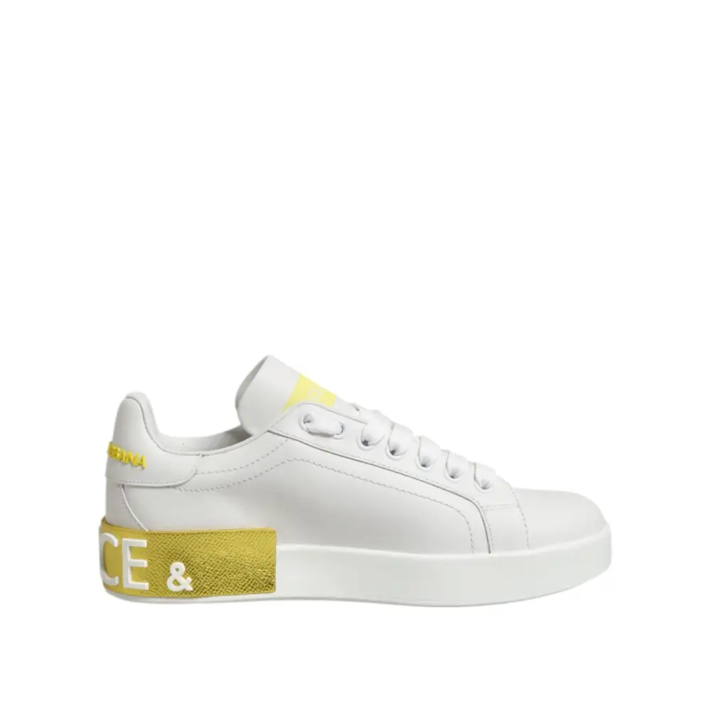 Dolce & Gabbana Weiß Gelb Leder Low Top Turnschuhe Schuhe - EU35.5/US5