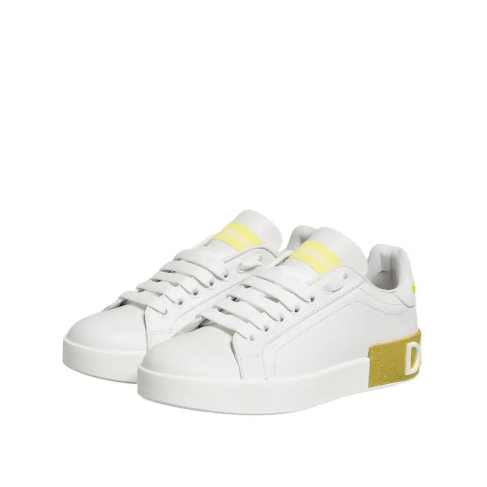 Dolce & Gabbana Weiß Gelb Leder Low Top Turnschuhe Schuhe - EU35.5/US5