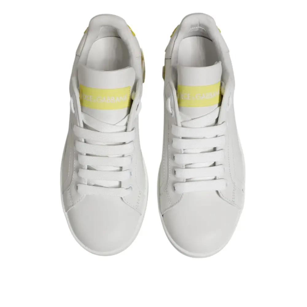 Dolce & Gabbana Weiß Gelb Leder Low Top Turnschuhe Schuhe - EU35.5/US5
