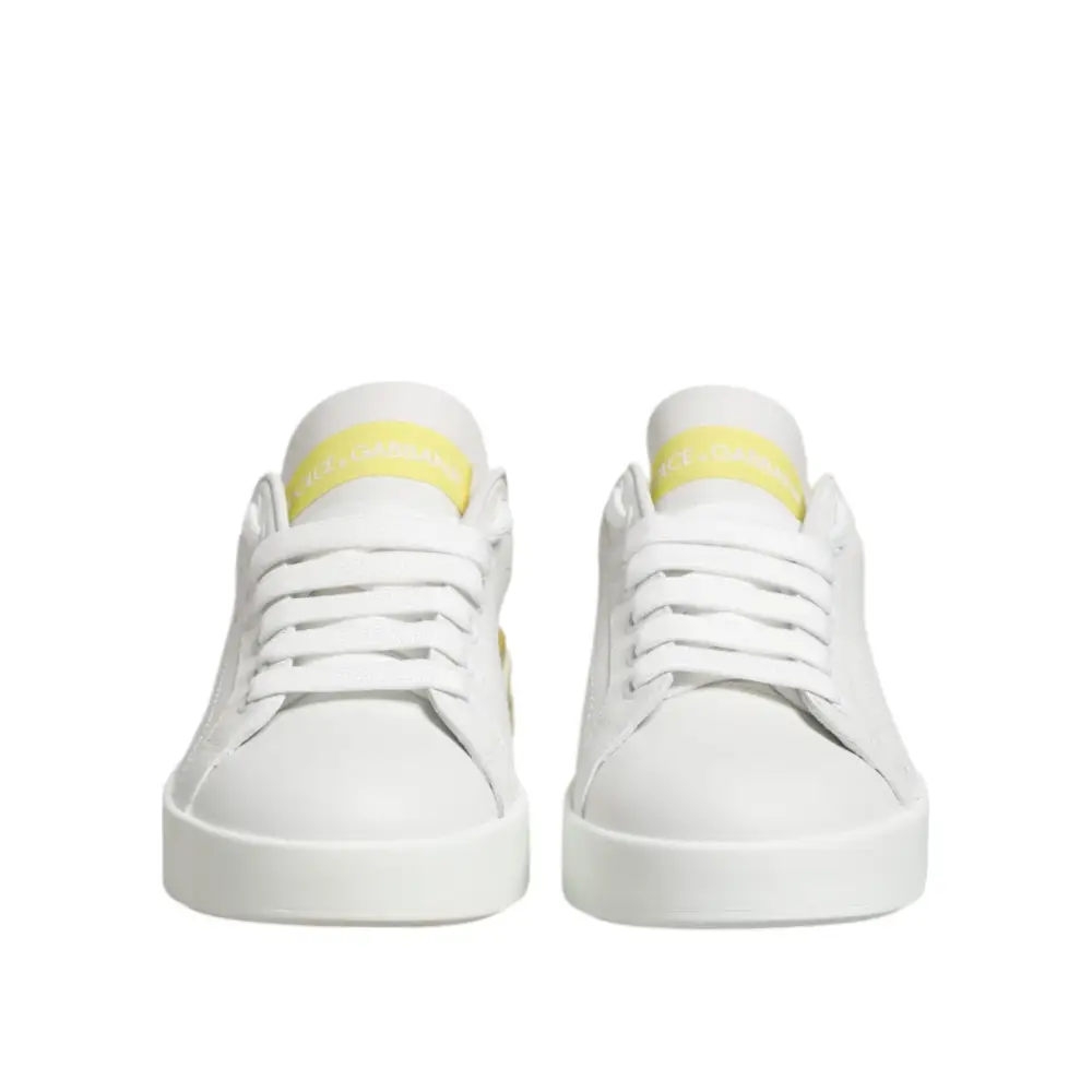 Dolce & Gabbana Weiß Gelb Leder Low Top Turnschuhe Schuhe - EU35.5/US5