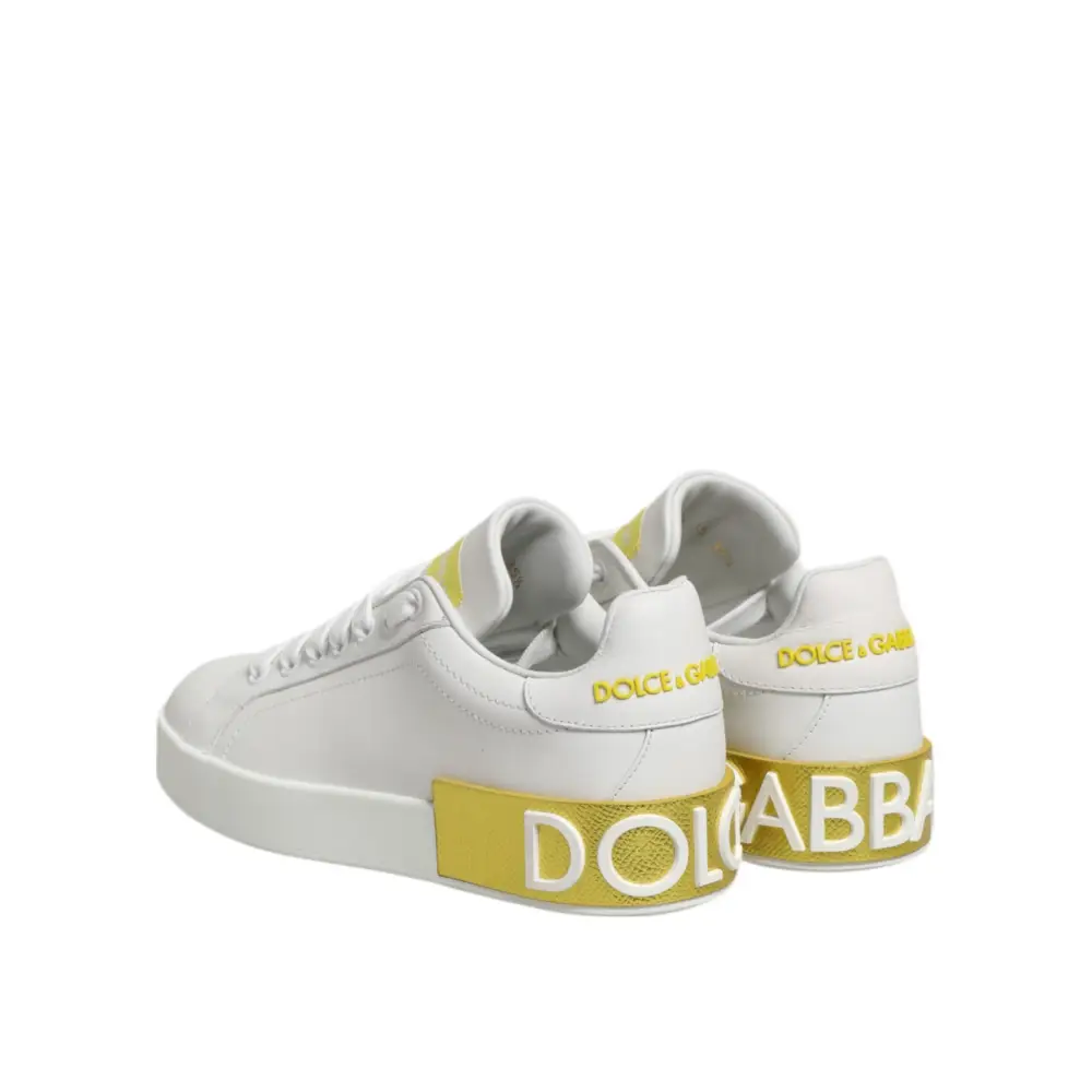 Dolce & Gabbana Weiß Gelb Leder Low Top Turnschuhe Schuhe - EU35.5/US5