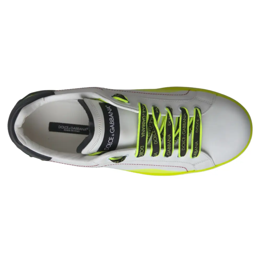 Dolce & Gabbana Weiß Gelb Portofino Leder Turnschuhe Schuhe