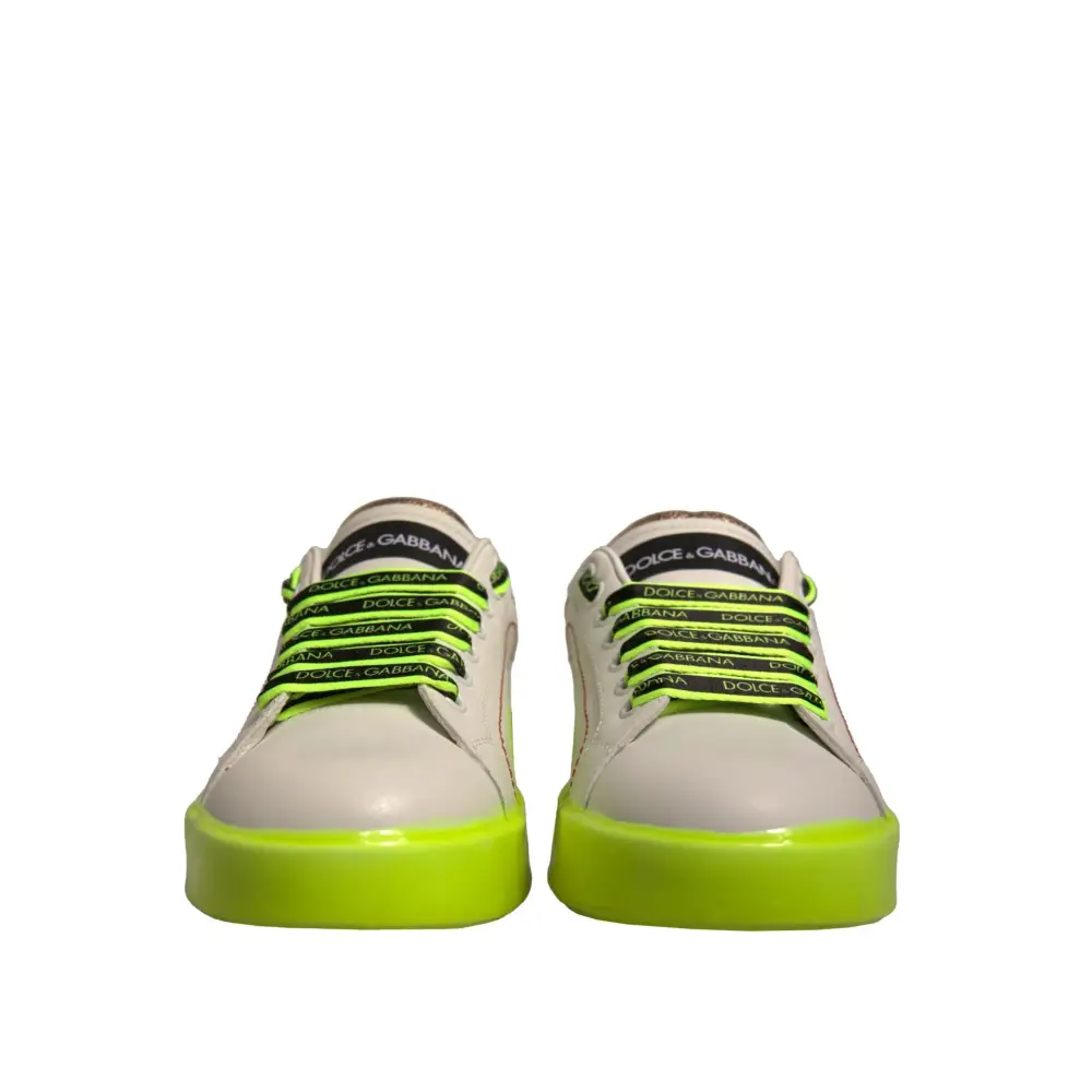 Dolce & Gabbana Weiß Gelb Portofino Leder Turnschuhe Schuhe