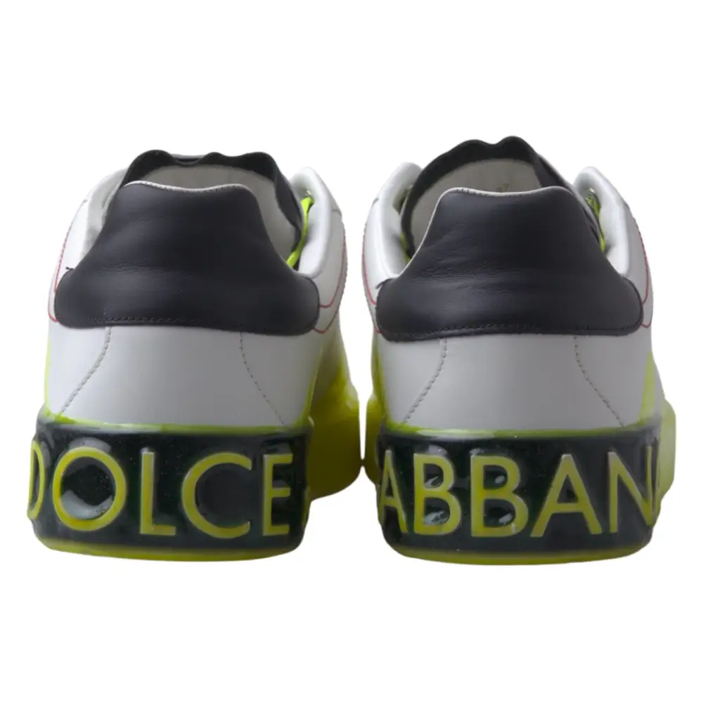 Dolce & Gabbana Weiß Gelb Portofino Leder Turnschuhe Schuhe