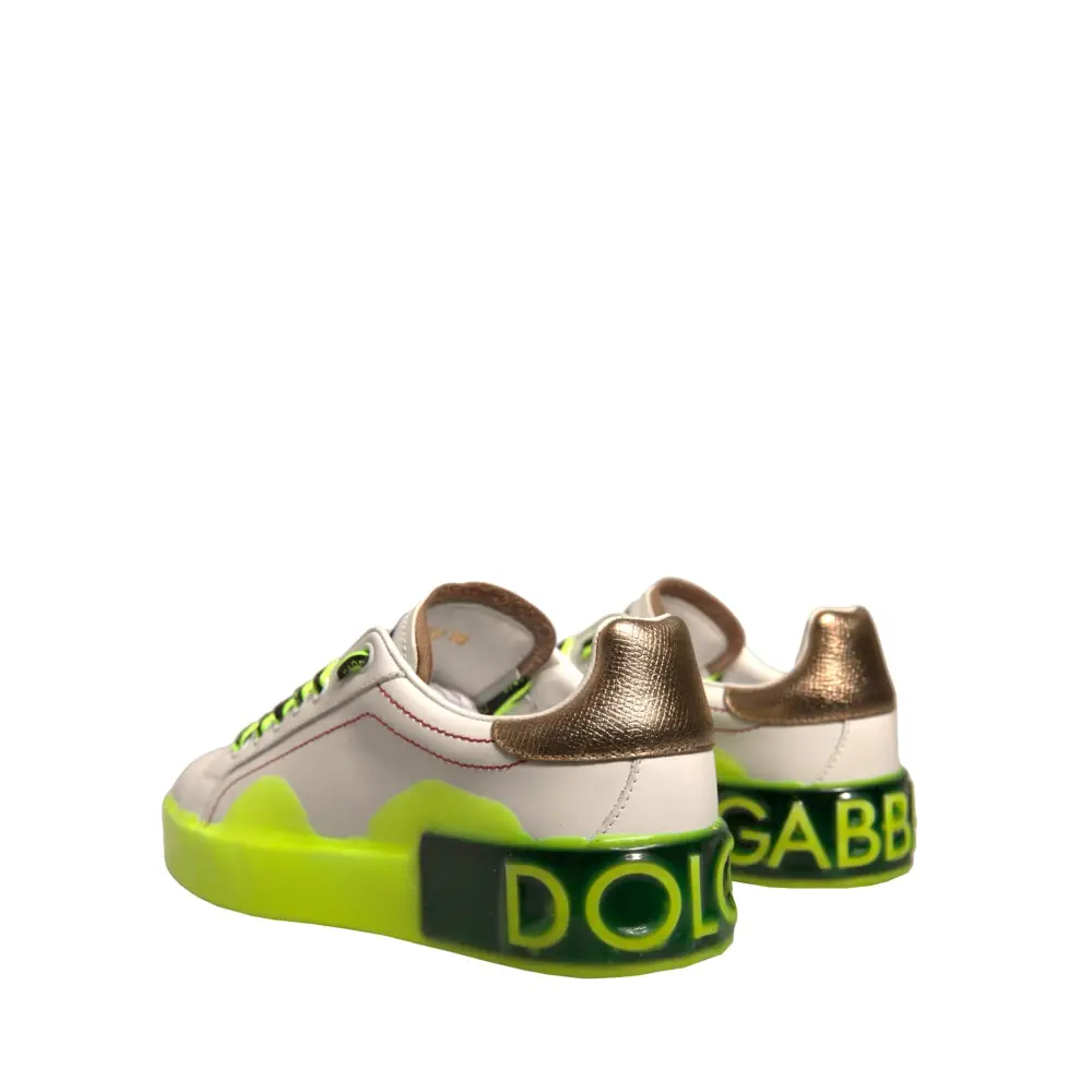 Dolce & Gabbana Weiß Gelb Portofino Leder Turnschuhe Schuhe
