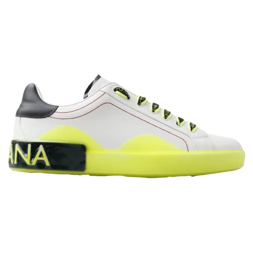 Dolce & Gabbana Weiß Gelb Portofino Leder Turnschuhe Schuhe