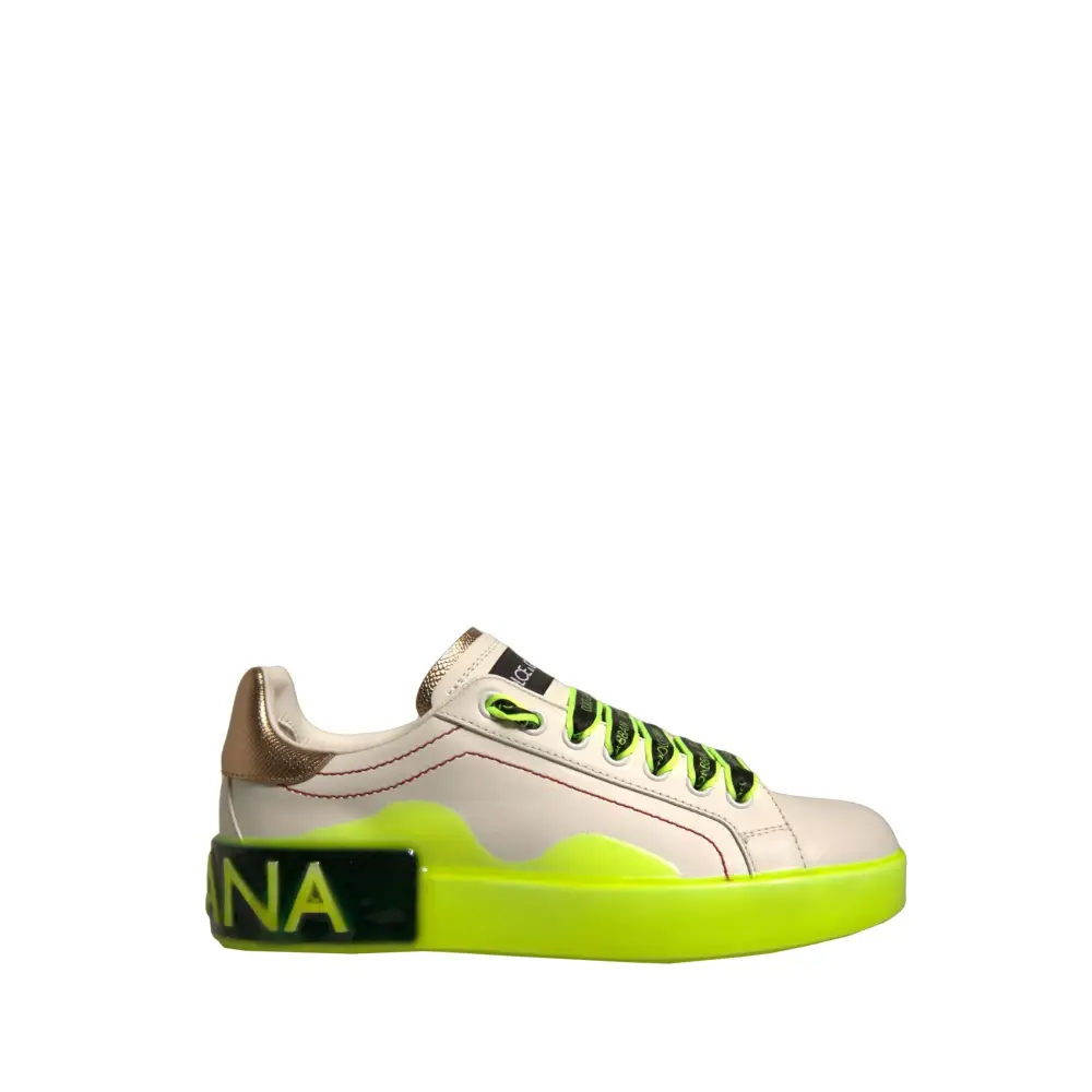 Dolce & Gabbana Weiß Gelb Portofino Leder Turnschuhe Schuhe