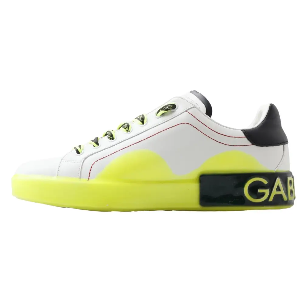 Dolce & Gabbana Weiß Gelb Portofino Leder Turnschuhe Schuhe