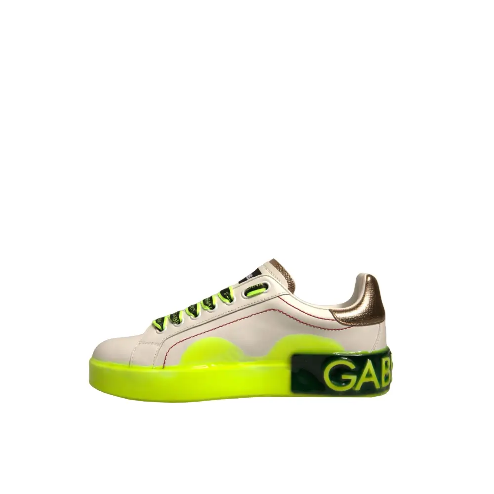 Dolce & Gabbana Weiß Gelb Portofino Leder Turnschuhe Schuhe