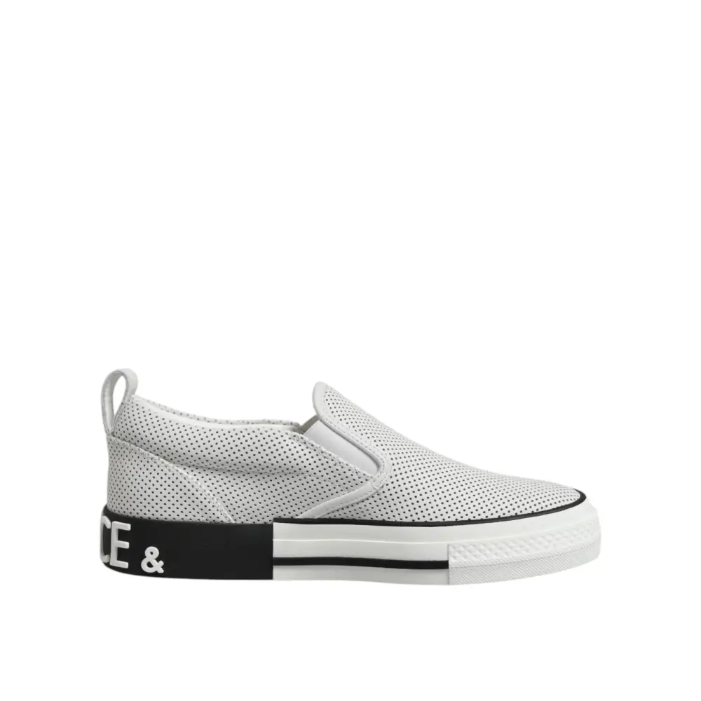 Dolce & Gabbana Weiß gepunktet Leder Slip On Männer Turnschuhe Schuhe - EU39/US6