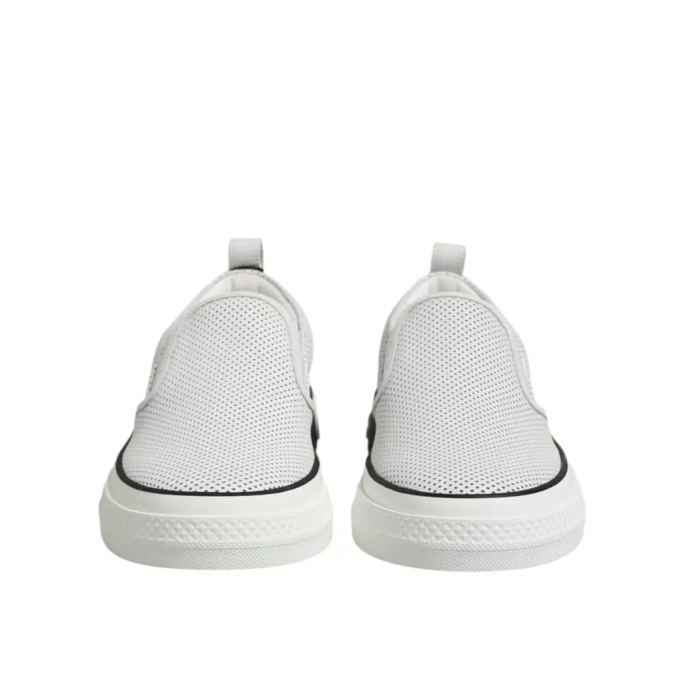 Dolce & Gabbana Weiß gepunktet Leder Slip On Männer Turnschuhe Schuhe - EU39/US6