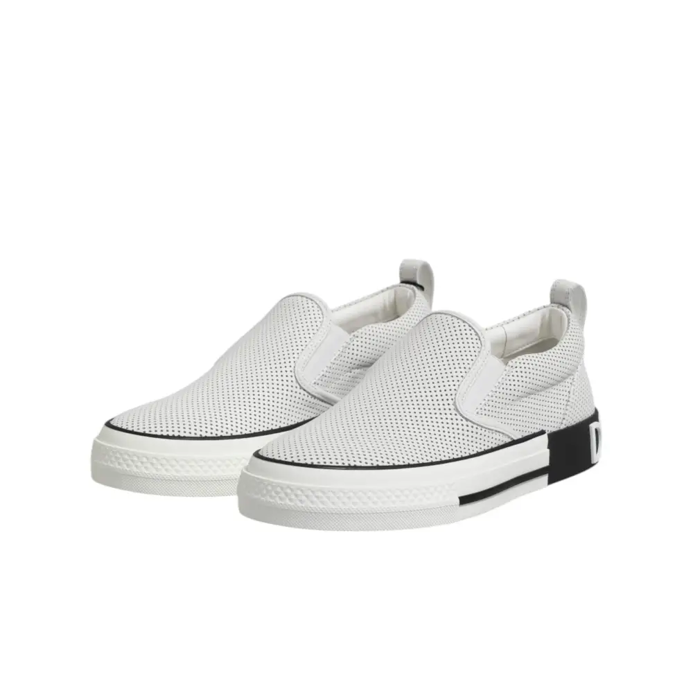 Dolce & Gabbana Weiß gepunktet Leder Slip On Männer Turnschuhe Schuhe - EU39/US6