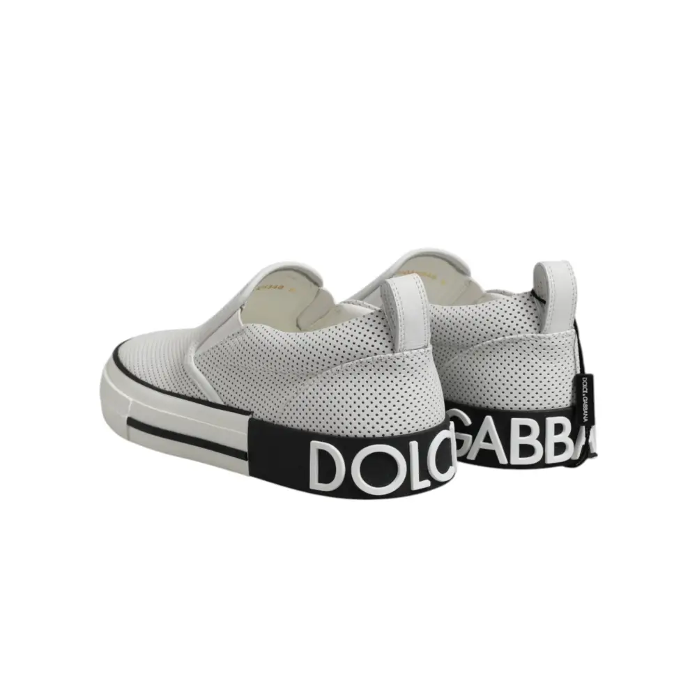Dolce & Gabbana Weiß gepunktet Leder Slip On Männer Turnschuhe Schuhe - EU39/US6