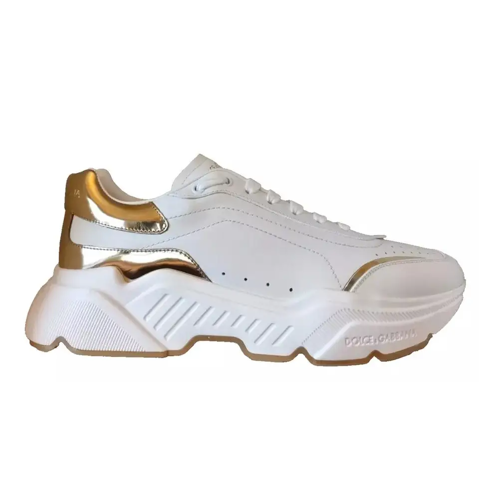 Dolce & Gabbana Weiß Gold DAYMASTER Leder Turnschuhe Männer Schuhe