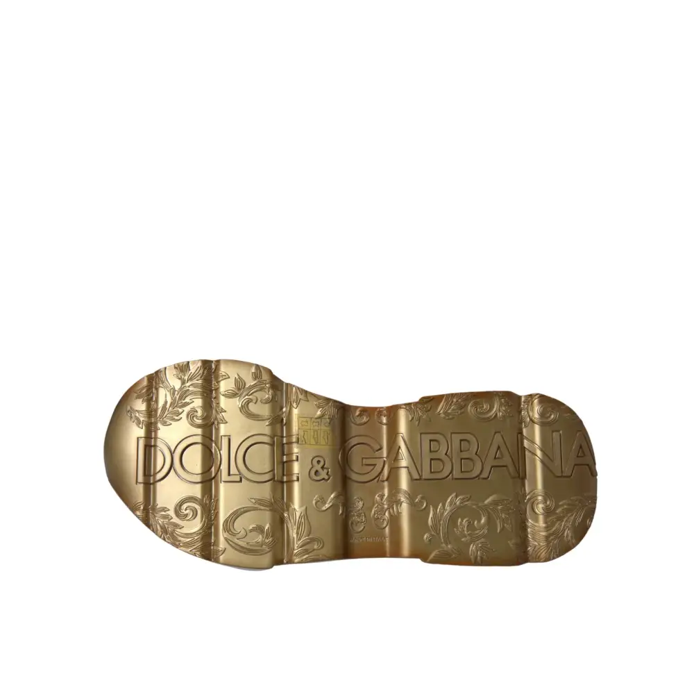 Dolce & Gabbana Weiß Gold DAYMASTER Leder Turnschuhe Schuhe - EU40/US9.5