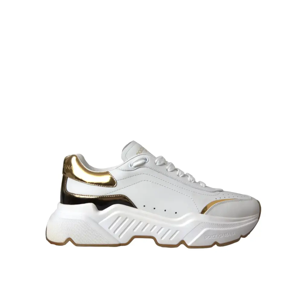 Dolce & Gabbana Weiß Gold DAYMASTER Leder Turnschuhe Schuhe - EU40/US9.5