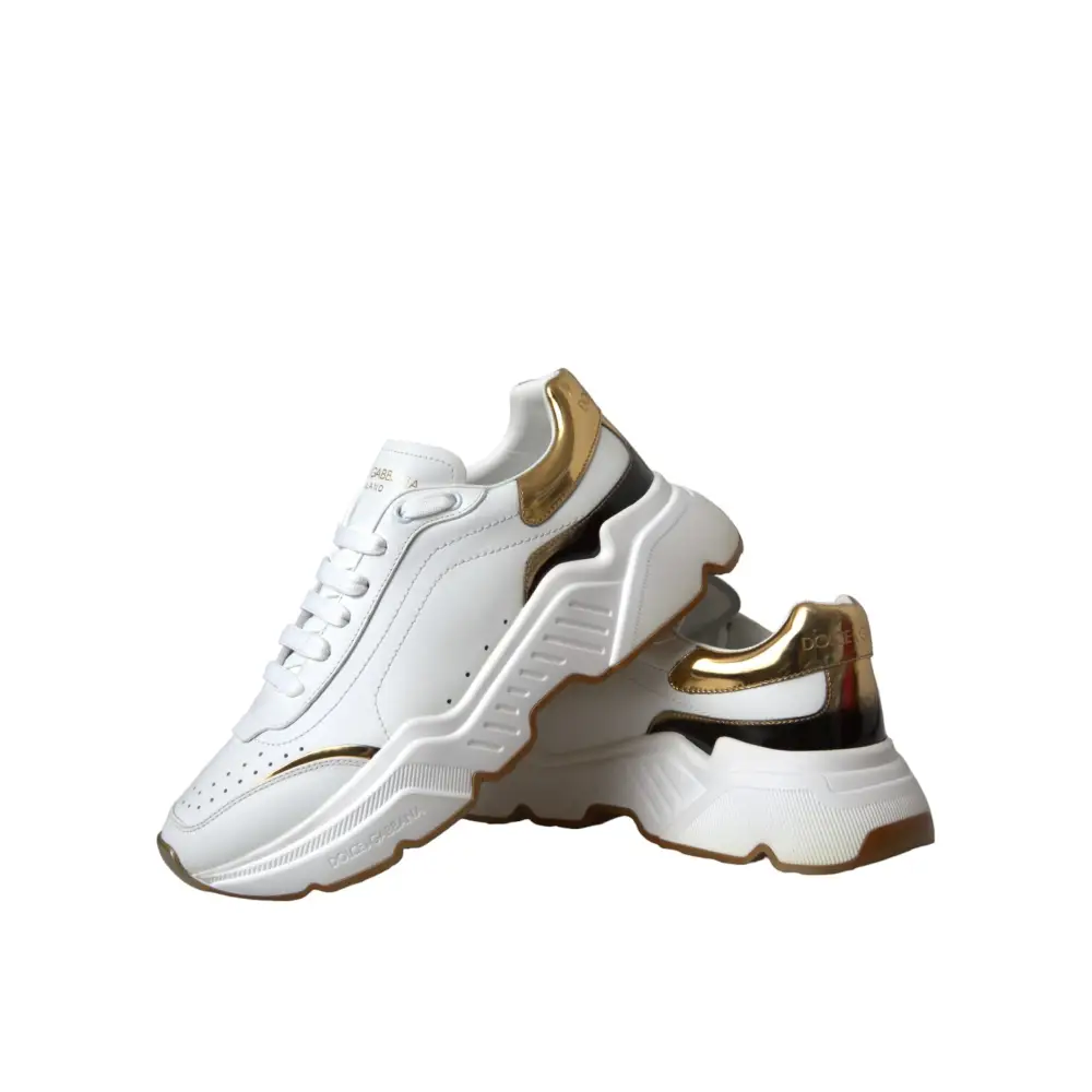 Dolce & Gabbana Weiß Gold DAYMASTER Leder Turnschuhe Schuhe - EU40/US9.5