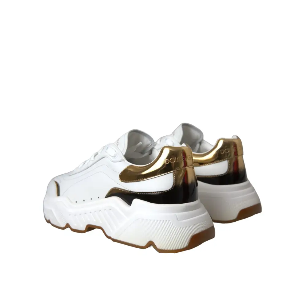 Dolce & Gabbana Weiß Gold DAYMASTER Leder Turnschuhe Schuhe - EU40/US9.5