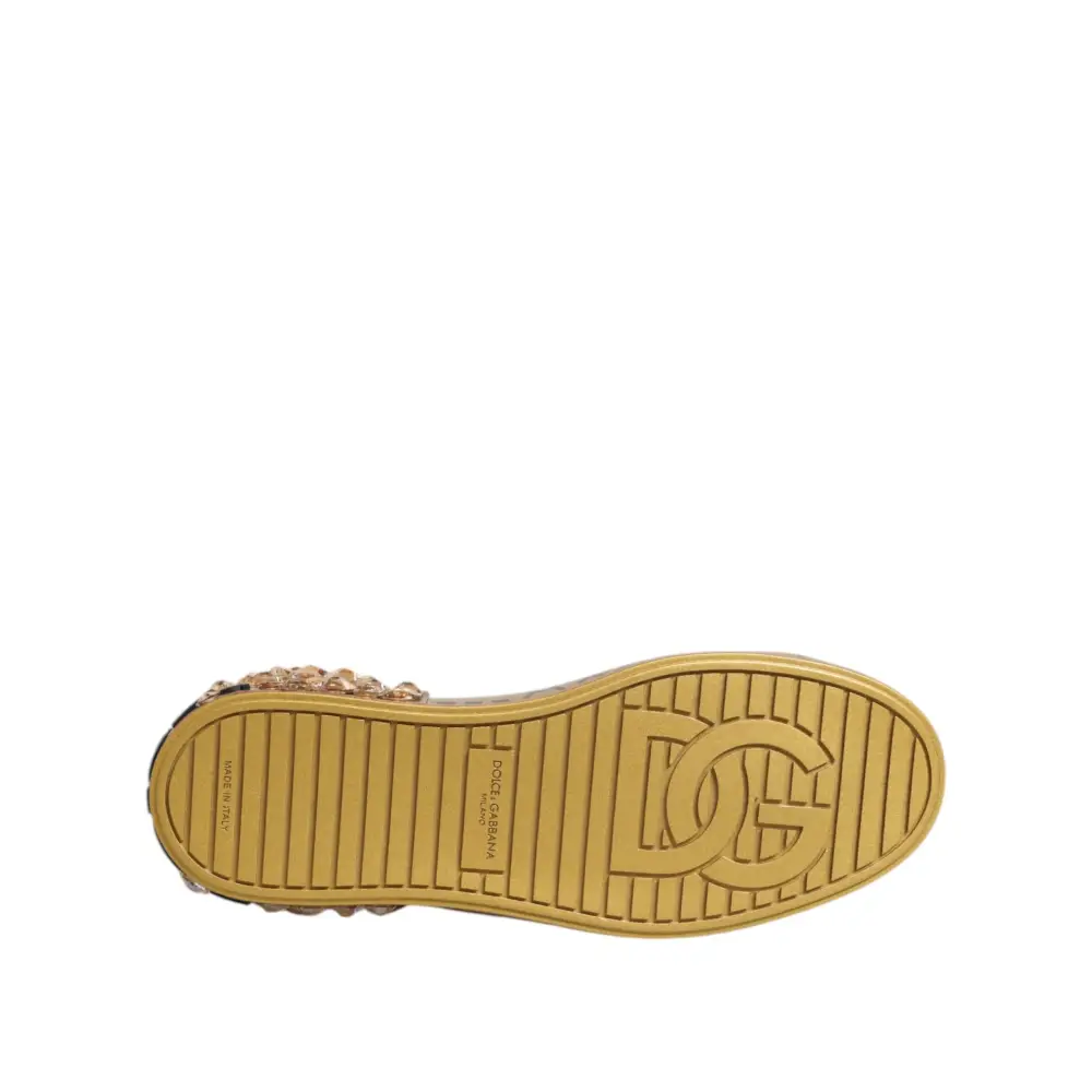 Dolce & Gabbana Weiß Gold Kristall Portofino Turnschuhe Schuhe