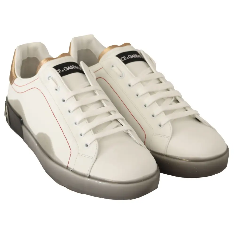 Dolce & Gabbana Weiß Gold Leder Low Top Turnschuhe Freizeitschuhe
