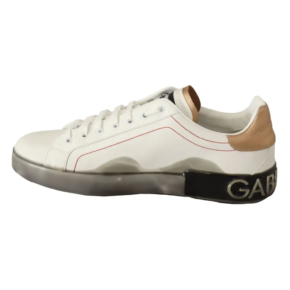 Dolce & Gabbana Weiß Gold Leder Low Top Turnschuhe Freizeitschuhe