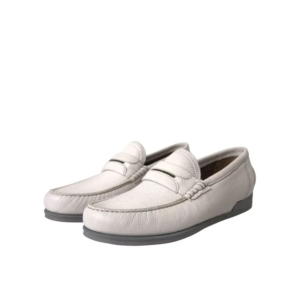 Dolce & Gabbana Weiß Grau Leder Slip Mocassin Schuhe Loafer