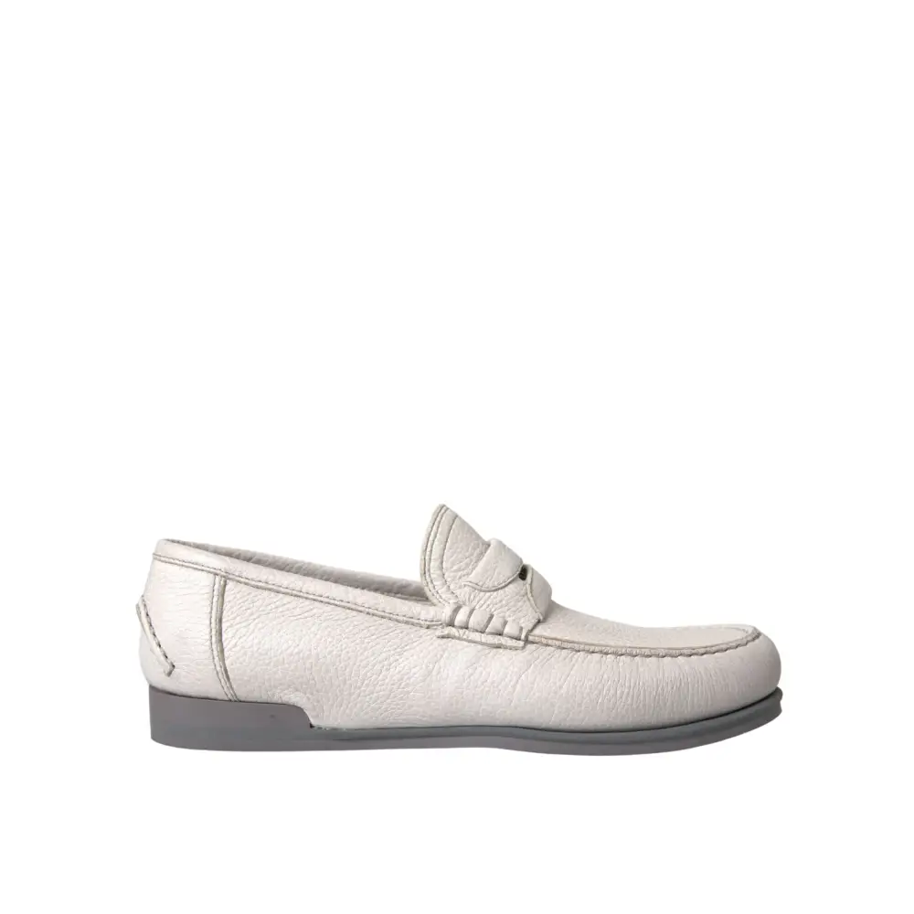 Dolce & Gabbana Weiß Grau Leder Slip Mocassin Schuhe Loafer