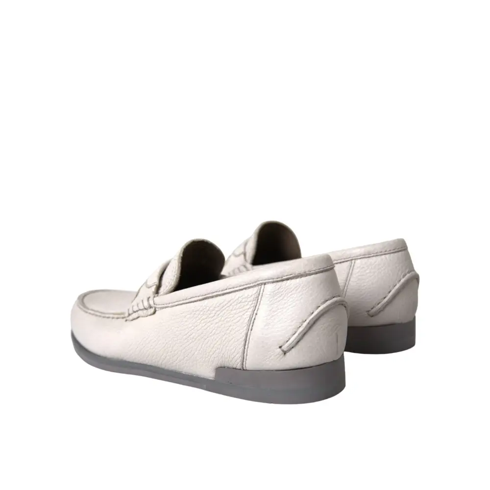 Dolce & Gabbana Weiß Grau Leder Slip Mocassin Schuhe Loafer