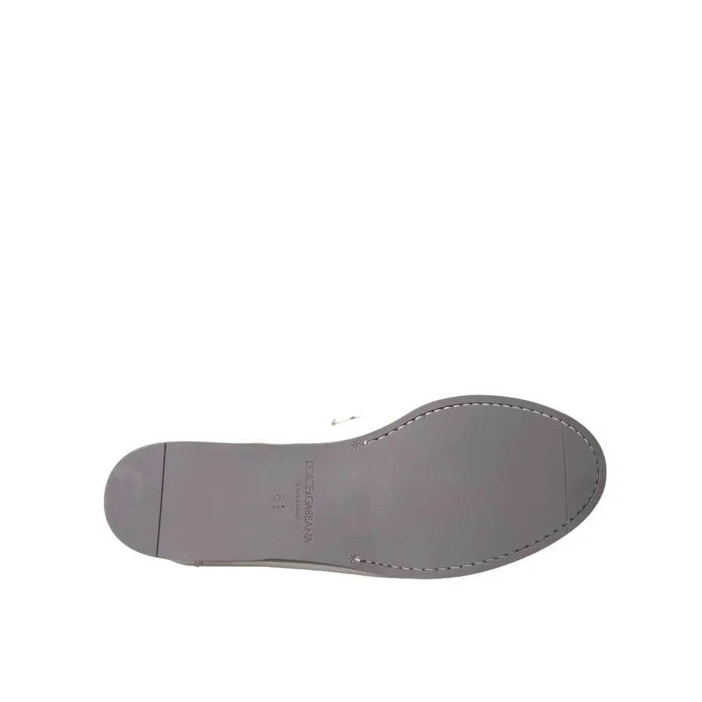 Dolce & Gabbana Weiß Grau Leder Slip Mocassin Schuhe Loafer