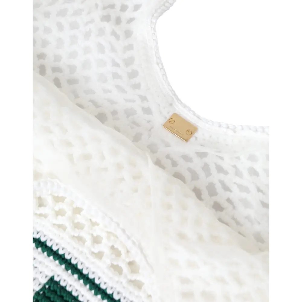Dolce & Gabbana Weiß Grün gestrickt Baumwolle Logo Einkaufstasche