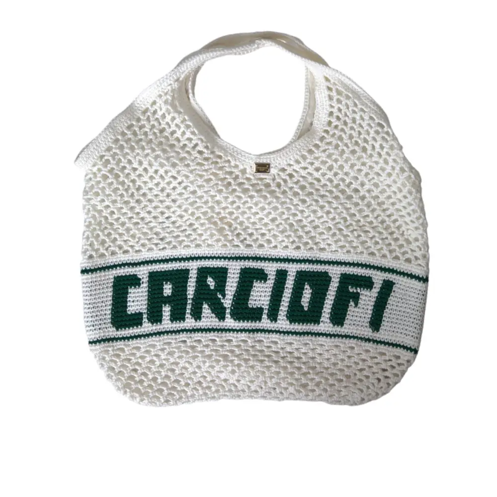 Dolce & Gabbana Weiß Grün gestrickt Baumwolle Logo Einkaufstasche