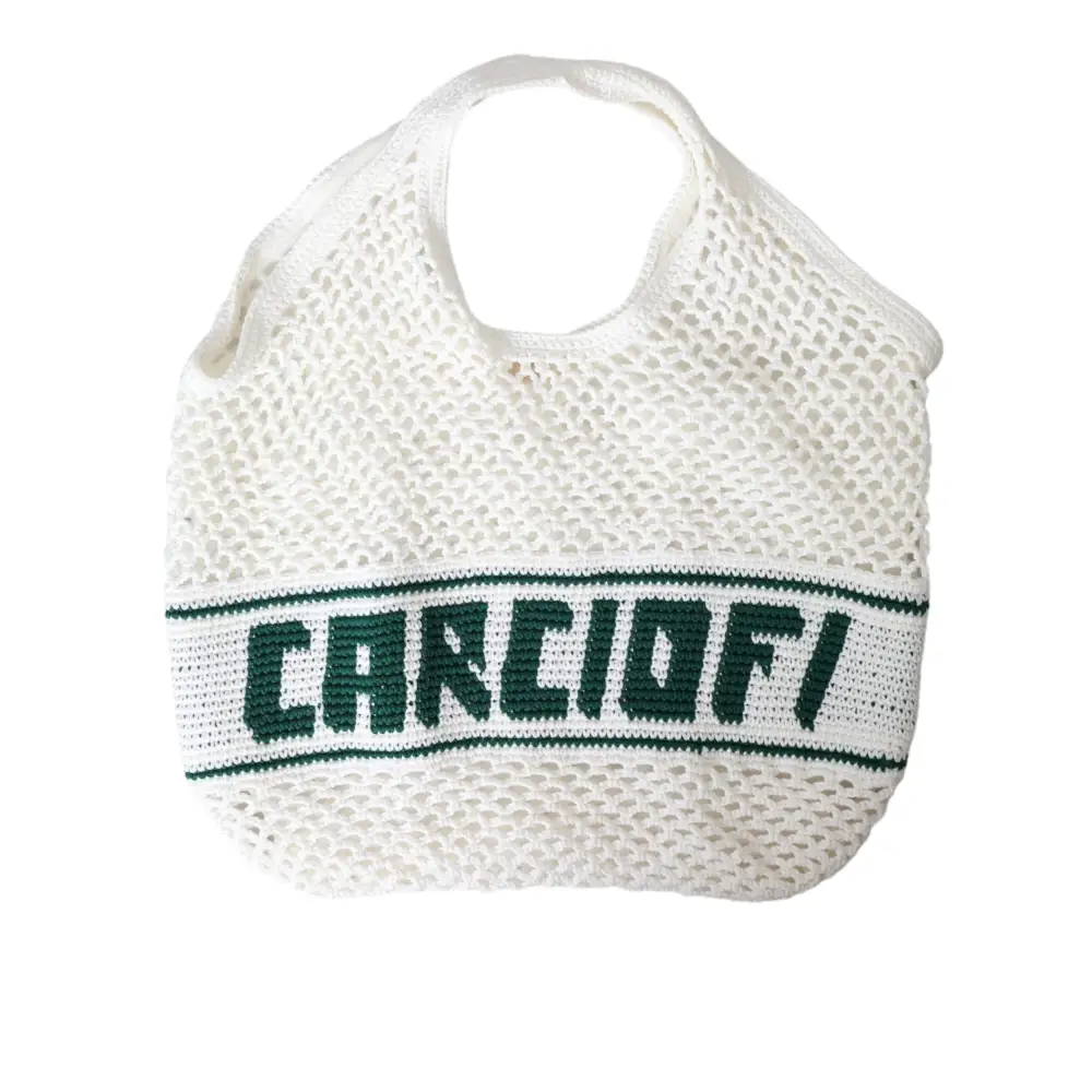 Dolce & Gabbana Weiß Grün gestrickt Baumwolle Logo Einkaufstasche