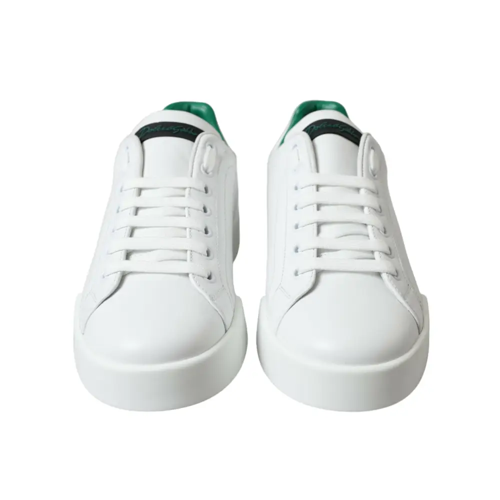 Dolce & Gabbana Weiß Grün Leder Portofino Turnschuhe Schuhe - EU39.5/US6.5