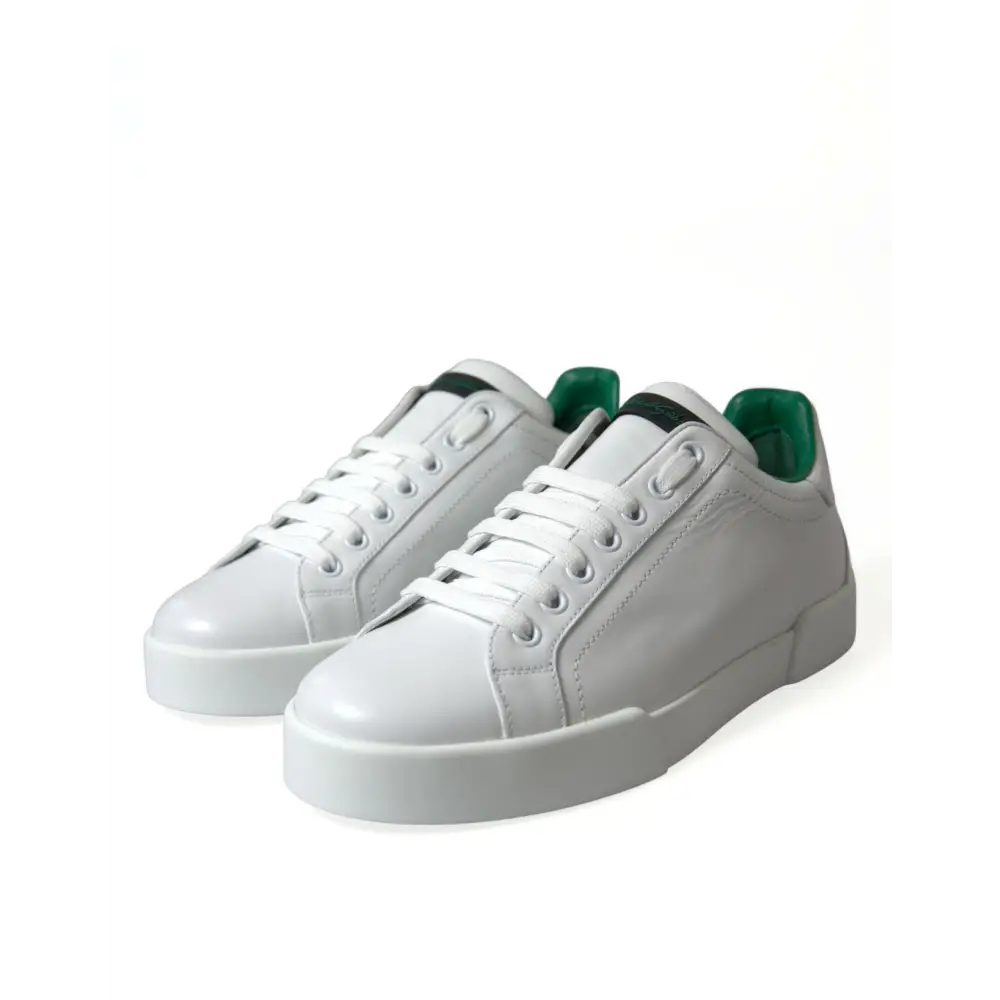 Dolce & Gabbana Weiß Grün Leder Portofino Turnschuhe Schuhe - EU39.5/US6.5