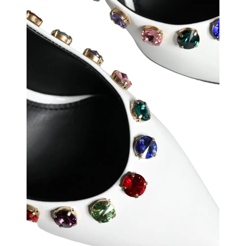 Dolce & Gabbana Weiß Kristall Leder High Heels Pumps Schuhe - EU39/US8.5