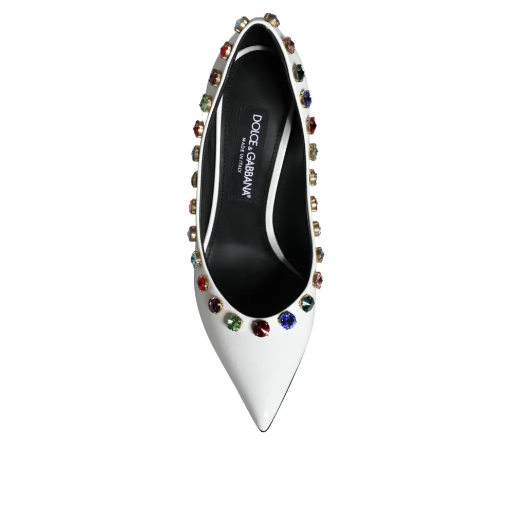 Dolce & Gabbana Weiß Kristall Leder High Heels Pumps Schuhe - EU39/US8.5