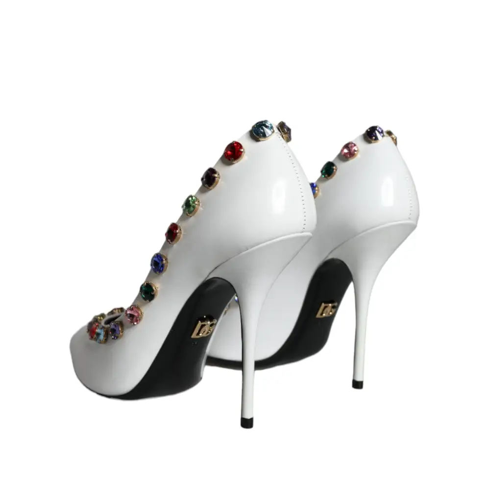 Dolce & Gabbana Weiß Kristall Leder High Heels Pumps Schuhe - EU39/US8.5