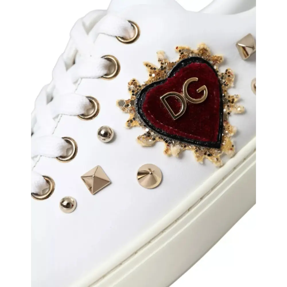 Dolce & Gabbana Weiß Leder Gold Rot Herz Turnschuhe Schuhe - EU36.5/US6