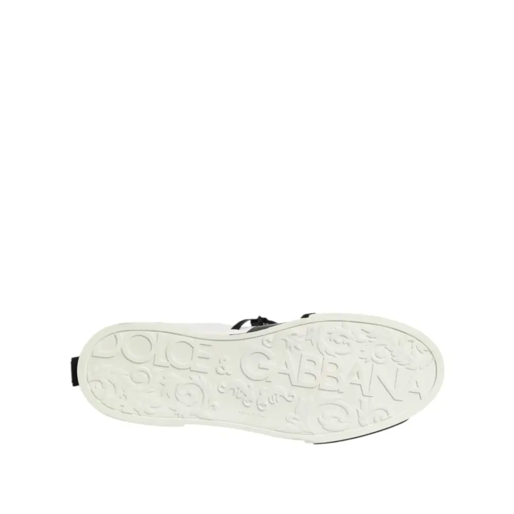 Dolce & Gabbana Weiß Leder Logo Portofino Turnschuhe Schuhe - EU47/US14