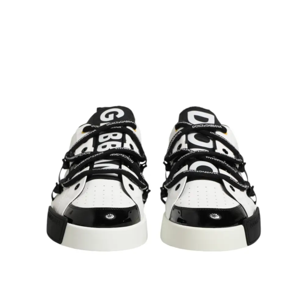 Dolce & Gabbana Weiß Leder Logo Portofino Turnschuhe Schuhe - EU47/US14
