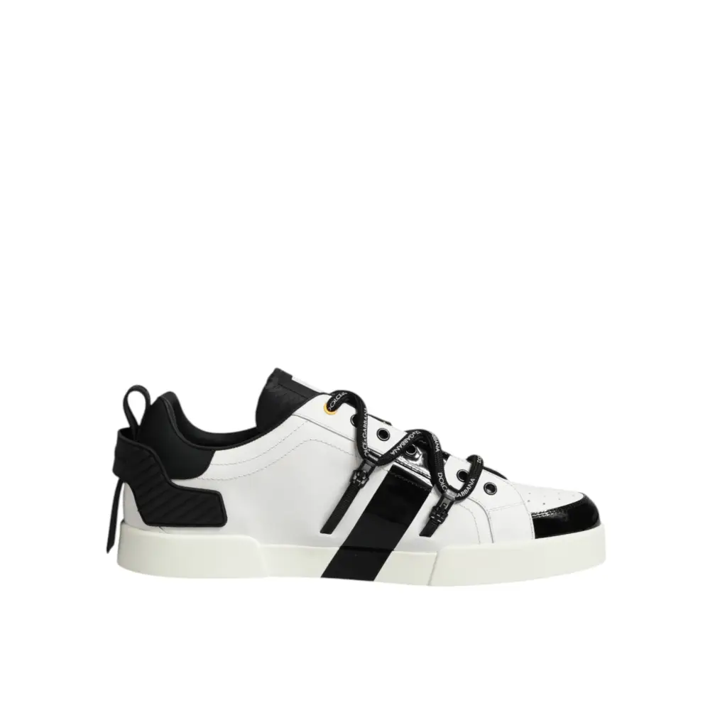 Dolce & Gabbana Weiß Leder Logo Portofino Turnschuhe Schuhe - EU47/US14