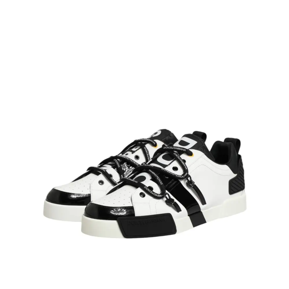 Dolce & Gabbana Weiß Leder Logo Portofino Turnschuhe Schuhe - EU47/US14