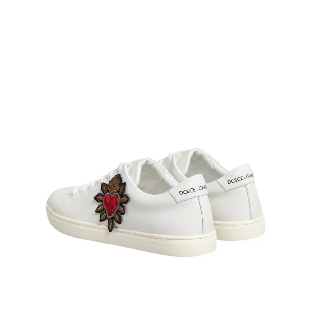 Dolce & Gabbana Weiß Leder Sacre Herz Patch Turnschuhe Schuhe