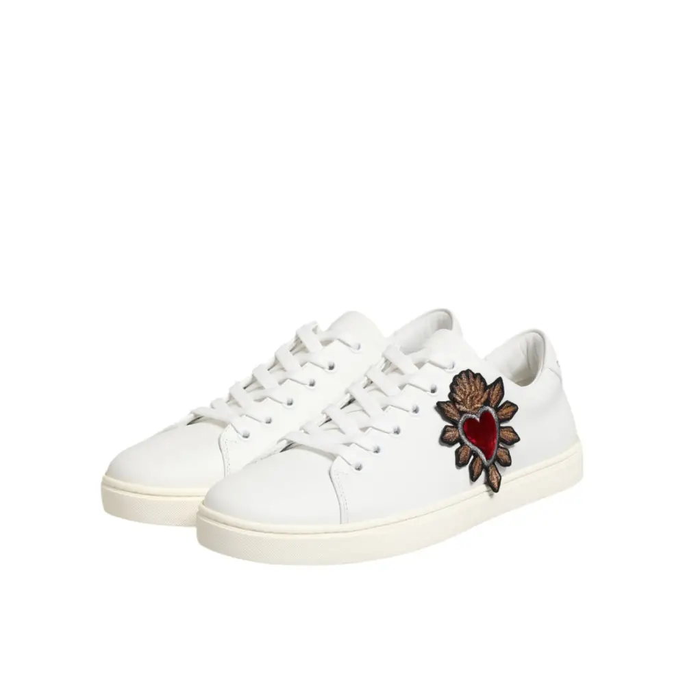 Dolce & Gabbana Weiß Leder Sacre Herz Patch Turnschuhe Schuhe