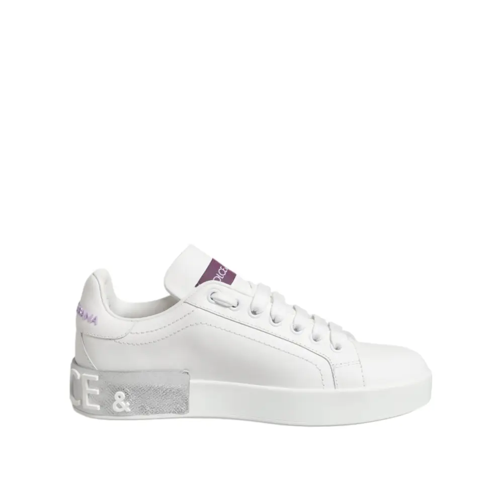 Dolce & Gabbana Weiß Lila Leder Low Top Turnschuhe Schuhe - EU35/US4.5