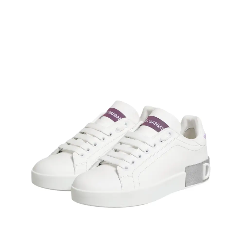 Dolce & Gabbana Weiß Lila Leder Low Top Turnschuhe Schuhe - EU35/US4.5