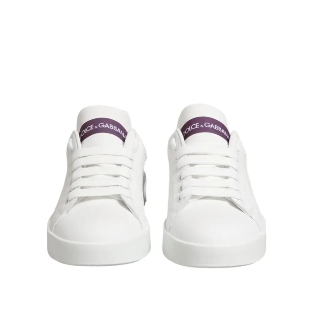 Dolce & Gabbana Weiß Lila Leder Low Top Turnschuhe Schuhe - EU35/US4.5