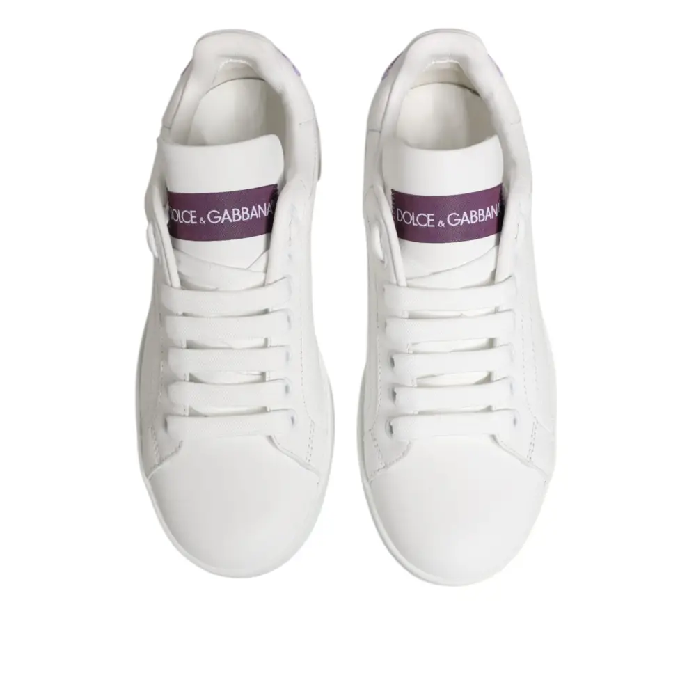 Dolce & Gabbana Weiß Lila Leder Low Top Turnschuhe Schuhe - EU35/US4.5