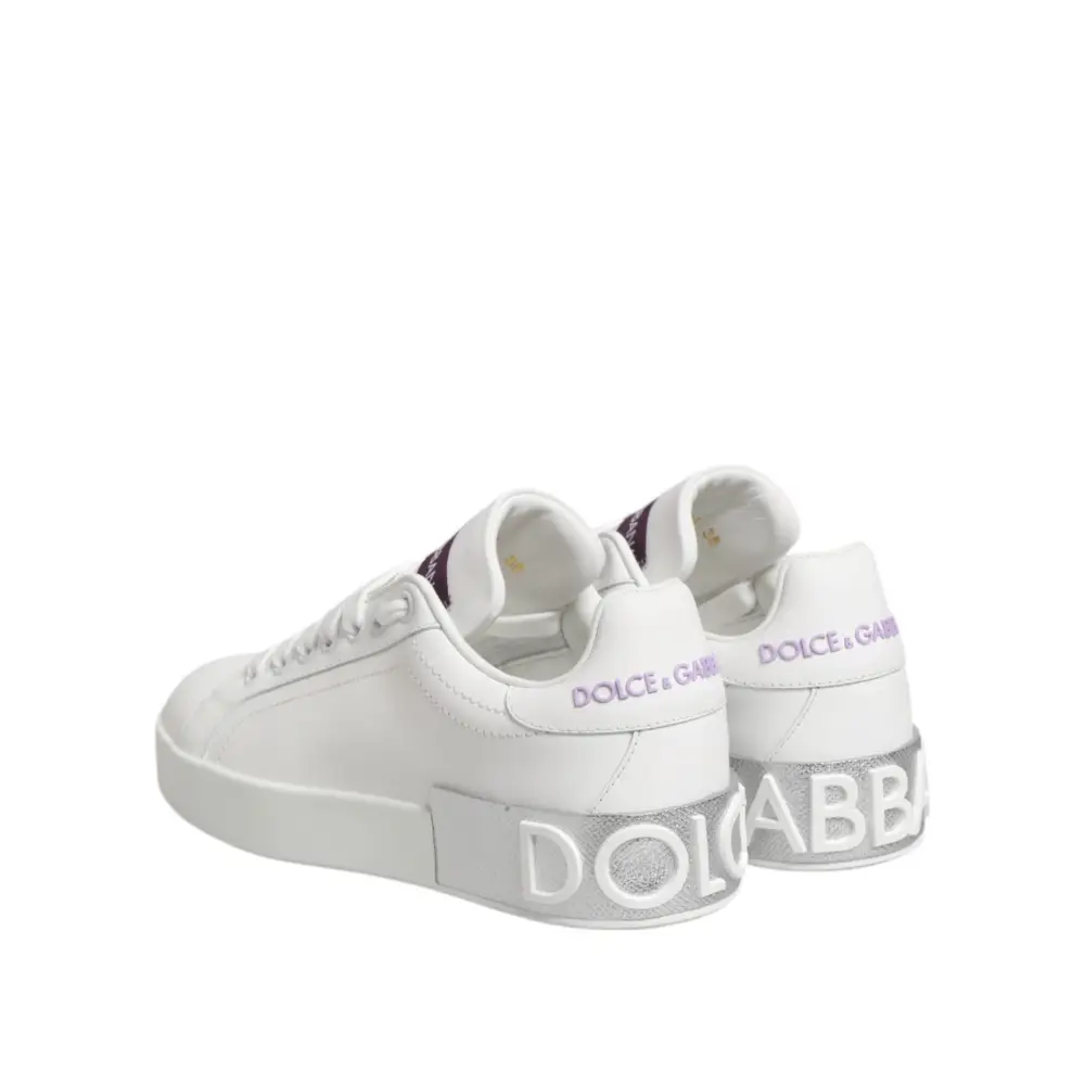 Dolce & Gabbana Weiß Lila Leder Low Top Turnschuhe Schuhe - EU35/US4.5