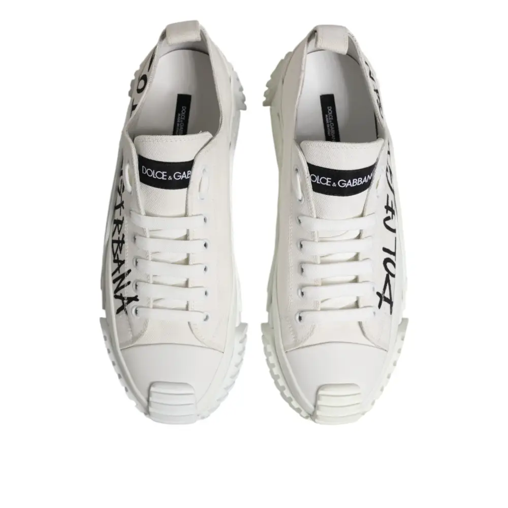Dolce & Gabbana Weiß Logo Graffiti Low Top Turnschuhe Schuhe - EU44.5/US11.5